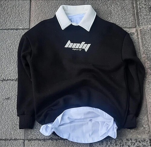 A Plus Unisex Fake Yaka Sweatshirt Siyah