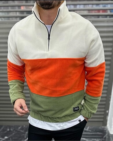 Unisex Polar Parça Renkli Sweatshirt Turuncu