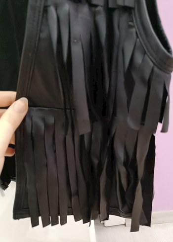 Diğer Piliseli Siyah Deri Gotik Kolsuz Yelek