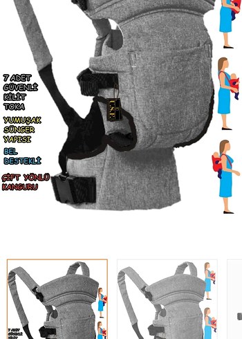 Çift Yönlü Gri Bebek Kanguru