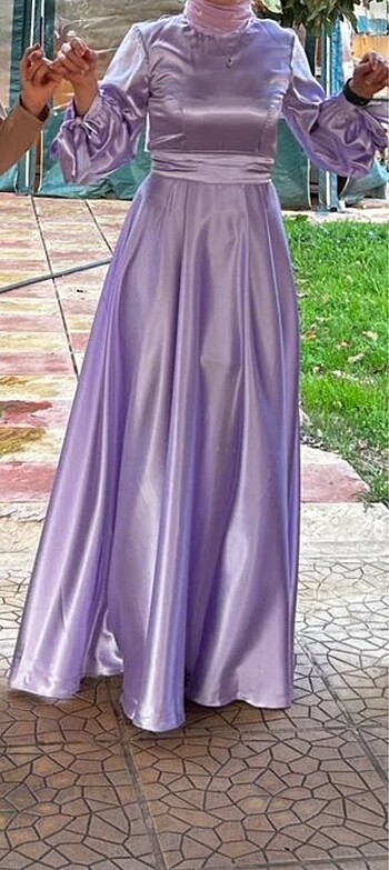 Lila saten tesettür abiye - Görsel 5