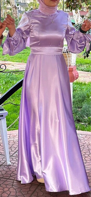Lila saten tesettür abiye - Görsel 6
