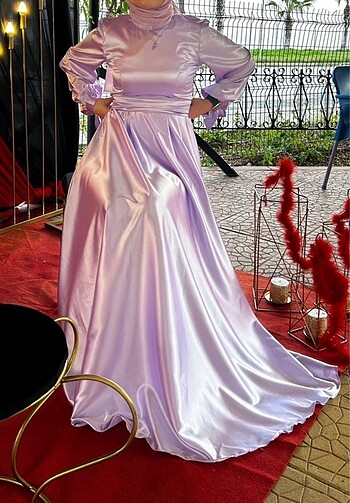 Lila saten tesettür abiye - Görsel 7