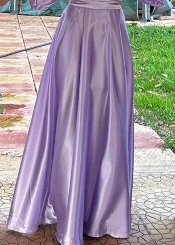 Lila saten tesettür abiye - Görsel 4