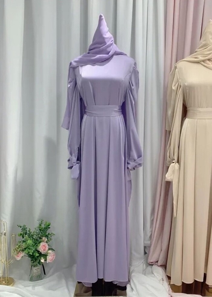 Lila saten tesettür abiye - Görsel 3