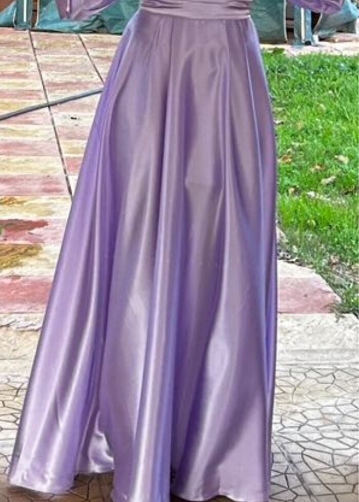 Lila saten tesettür abiye - Görsel 5