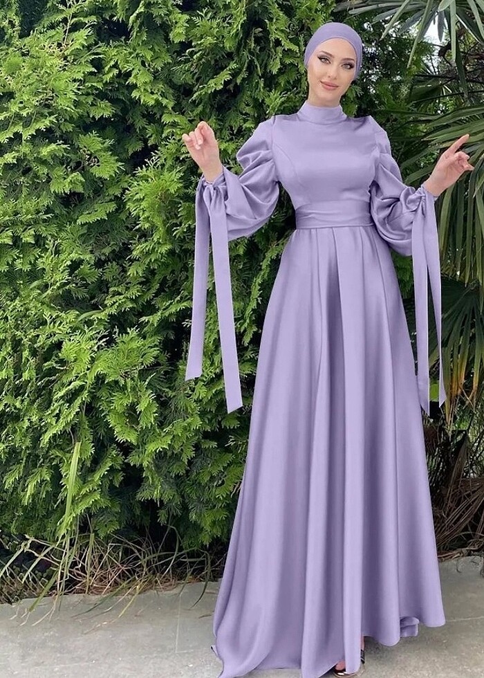 Lila saten tesettür abiye - Görsel 2