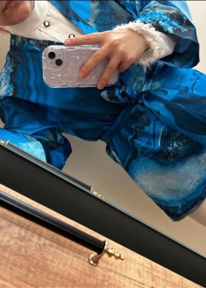 Tasarım Dikim Pamuk Saten Kimono - Görsel 2