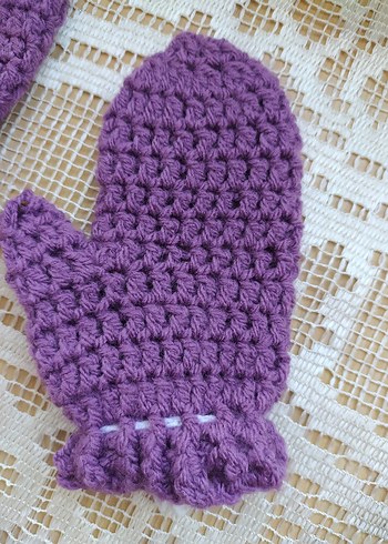 Mor Örgü Kız Çocuk Eldivenleri Çiçek Detaylı - Görsel 4