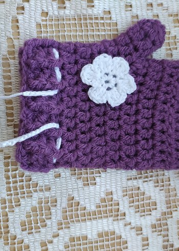 Mor Örgü Kız Çocuk Eldivenleri Çiçek Detaylı - Görsel 6