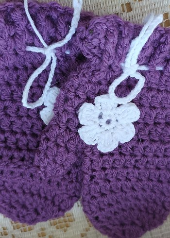 Mor Örgü Kız Çocuk Eldivenleri Çiçek Detaylı - Görsel 7