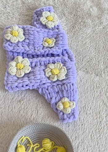 Nakışlı Mor Örgü Kız Çocuk Çiçekli Hırka - Görsel 2