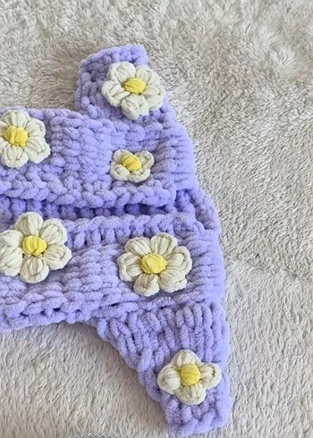 Nakışlı Mor Örgü Kız Çocuk Çiçekli Hırka - Görsel 5