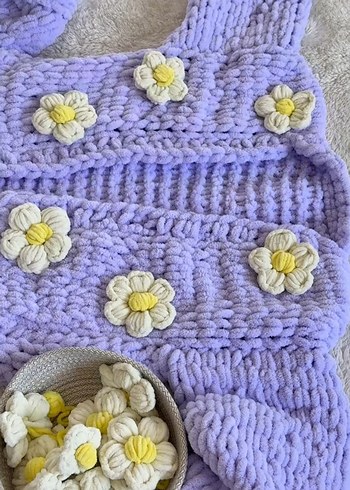 Nakışlı Mor Örgü Kız Çocuk Çiçekli Hırka - Görsel 3