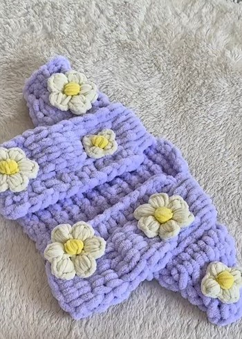 Nakışlı Mor Örgü Kız Çocuk Çiçekli Hırka - Görsel 4