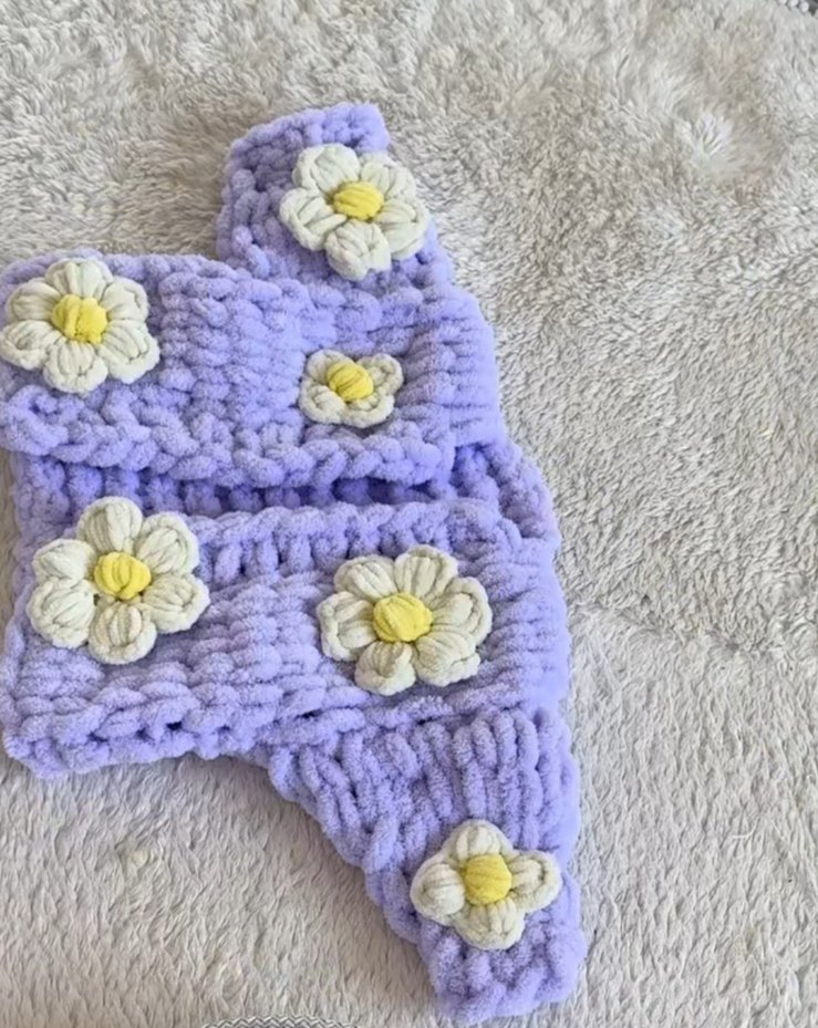 Nakışlı Mor Örgü Kız Çocuk Çiçekli Hırka - Görsel 5