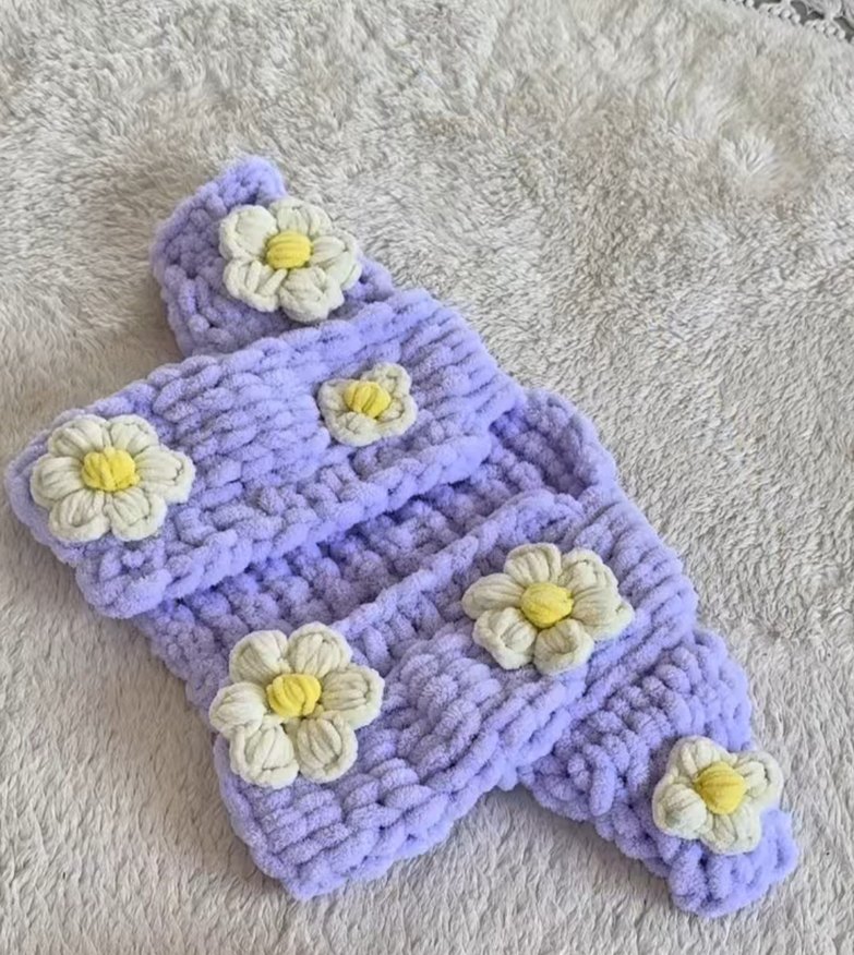 Nakışlı Mor Örgü Kız Çocuk Çiçekli Hırka - Görsel 4