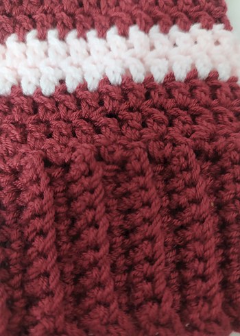 Bordo Pembe Fırfırlı Örgü Kadın Eldiveni - Görsel 3