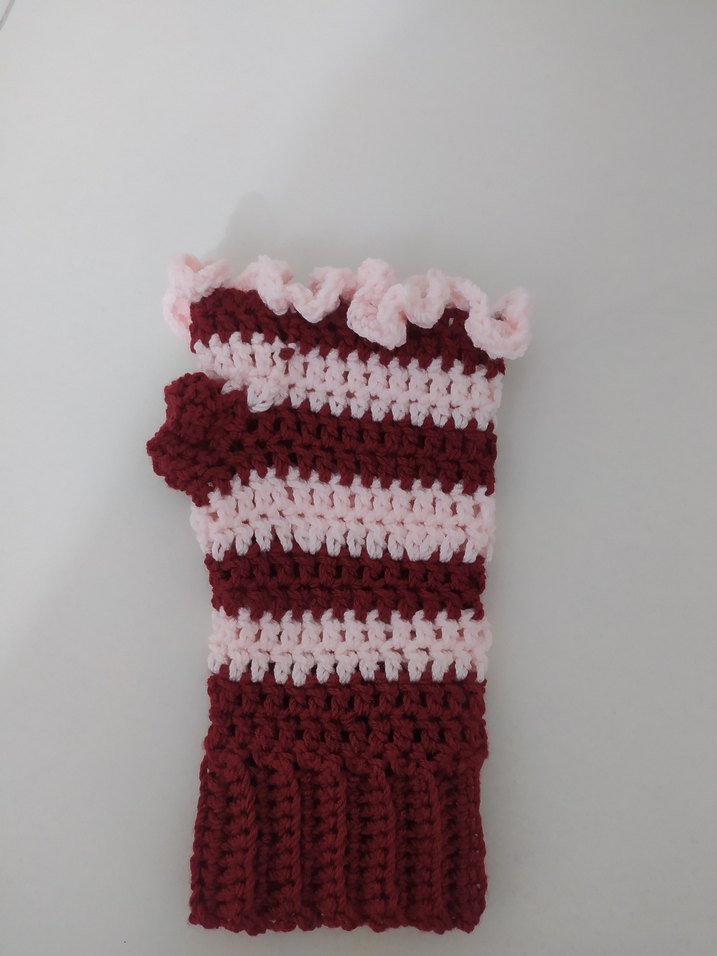 Bordo Pembe Fırfırlı Örgü Kadın Eldiveni - Görsel 5