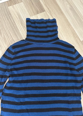 Kadın Mavi Çizgili Boğazlı Kazak - Görsel 2