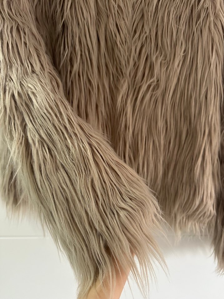 Bej Kadın Suni Kürk Uzun Kollu Midi Ceket - Görsel 3