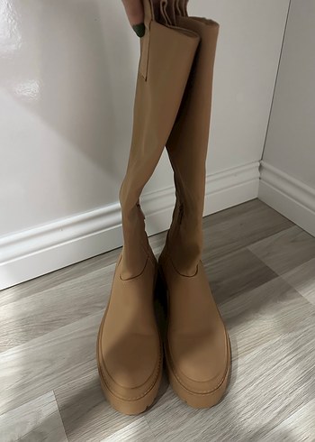 Stradivarius taba Kadın Deri Dizüstü Botlar - Görsel 2