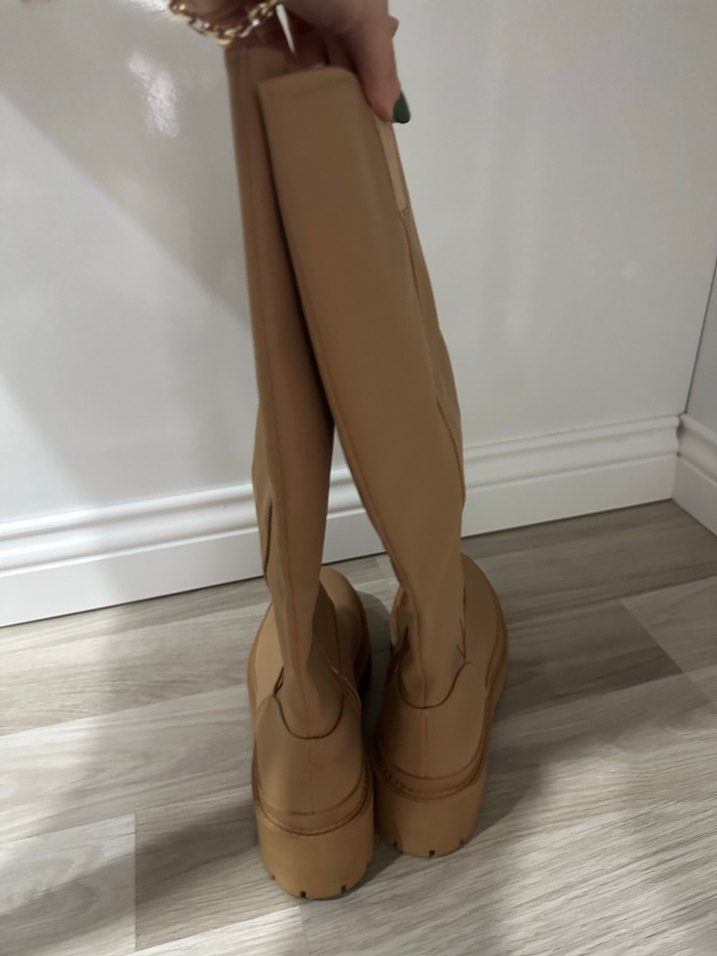 Stradivarius taba Kadın Deri Dizüstü Botlar - Görsel 4