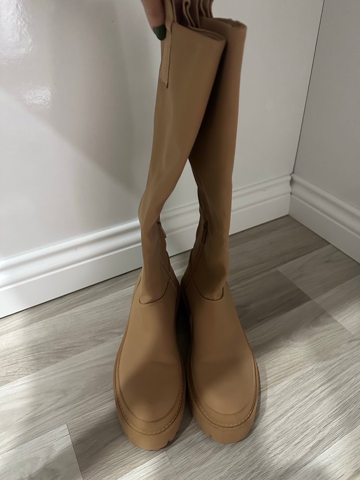 Stradivarius taba Kadın Deri Dizüstü Botlar - Görsel 2