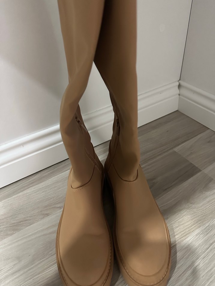 Stradivarius taba Kadın Deri Dizüstü Botlar - Görsel 3