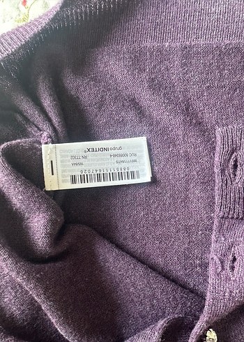 Zara Mor Düğmeli Uzun Kollu Triko Hırka - Görsel 4