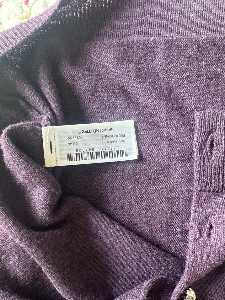 Zara Mor Düğmeli Uzun Kollu Triko Hırka - Görsel 4