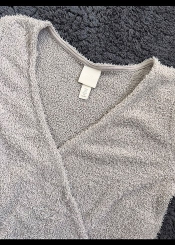 Gri V Yaka Örme Kadın Kazak - Görsel 2