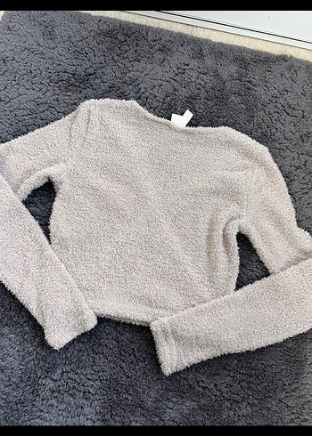 Gri V Yaka Örme Kadın Kazak - Görsel 3