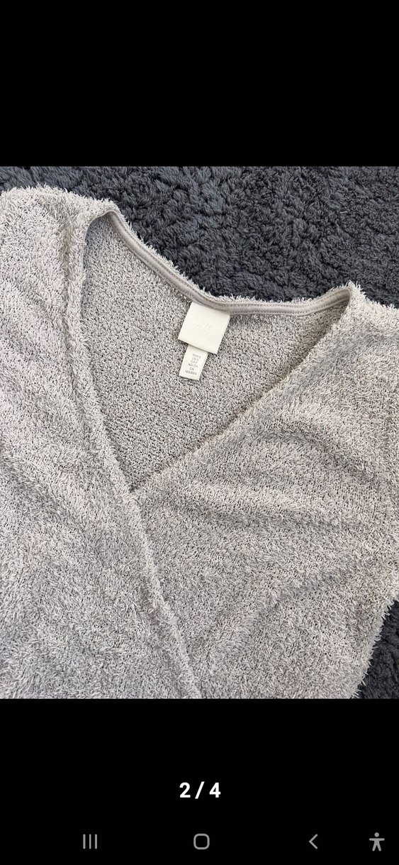 Gri V Yaka Örme Kadın Kazak - Görsel 2