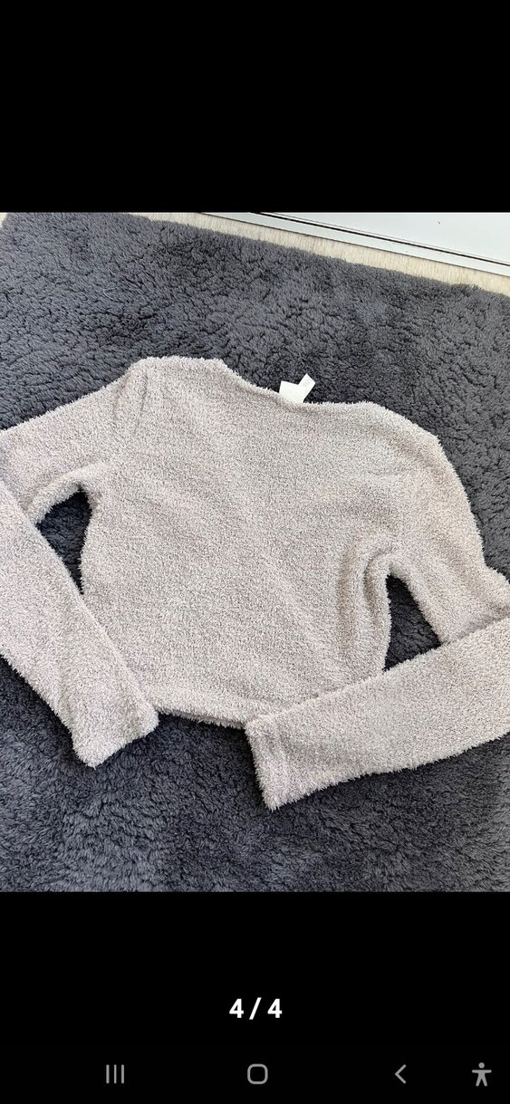 Gri V Yaka Örme Kadın Kazak - Görsel 3