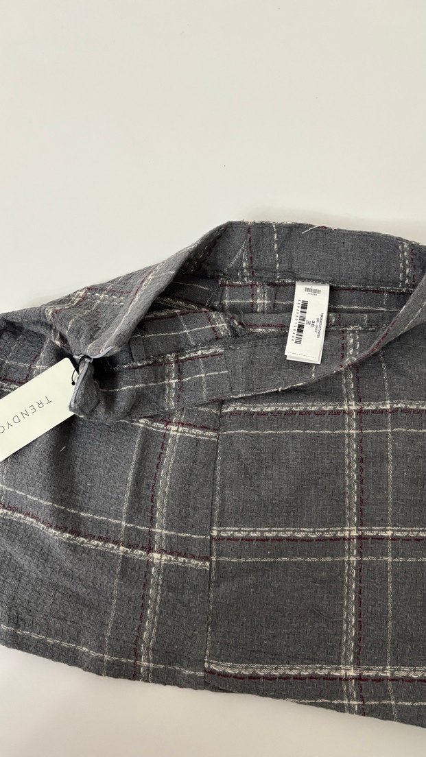 Ekose Desenli Gri Kemerli Mini Etek - Görsel 2