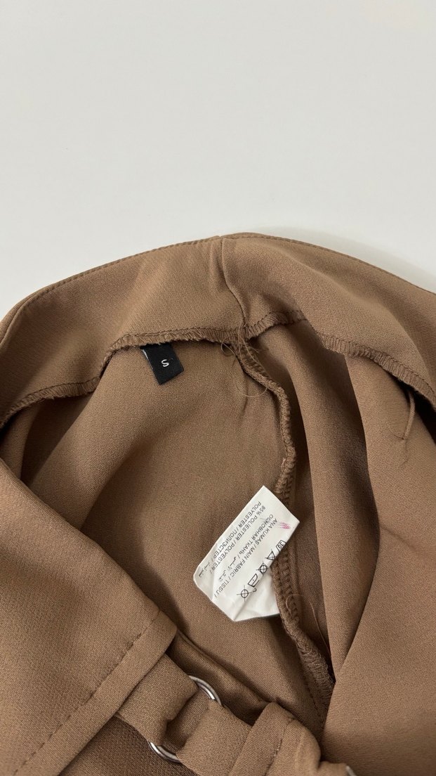 Kahverengi Kemerli Mini Şort Etek - Görsel 3