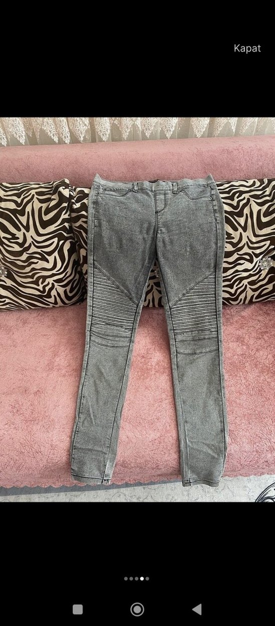 Gri Kadın Denim Zebra Desenli Pantolon - Görsel 4