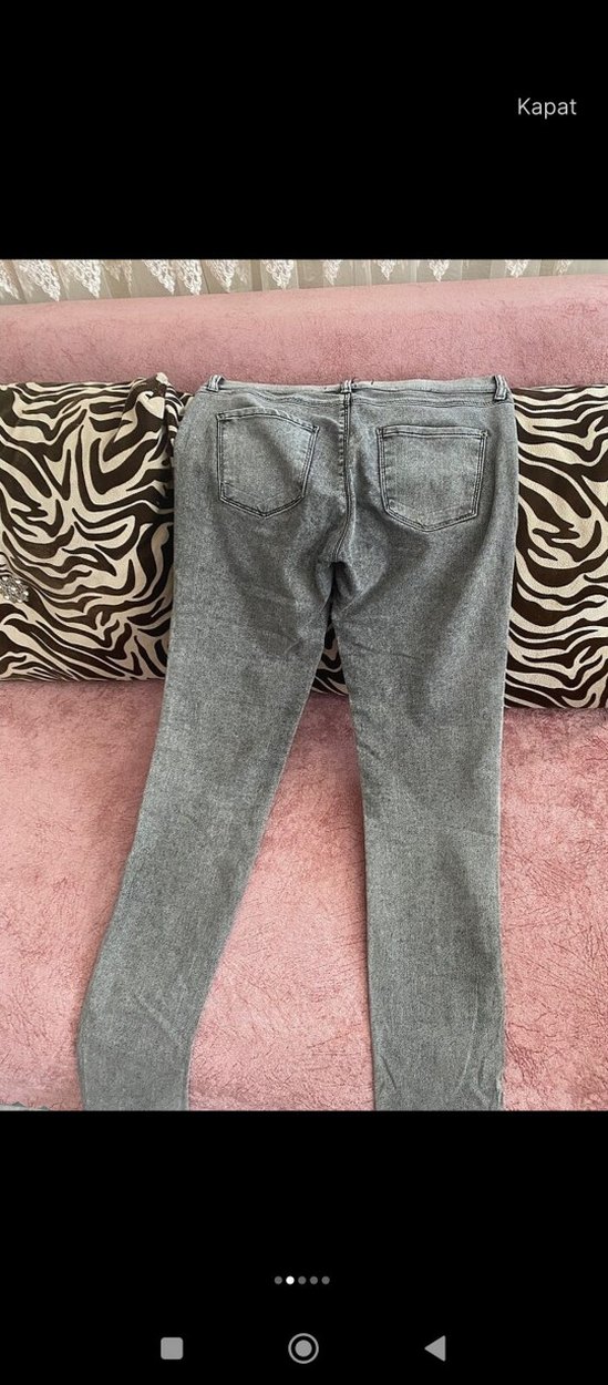 Gri Kadın Denim Zebra Desenli Pantolon - Görsel 2