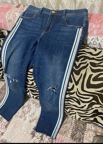 Kadın Zebra Desenli Bol Kesim Midi Kot Pantolon - Görsel 2