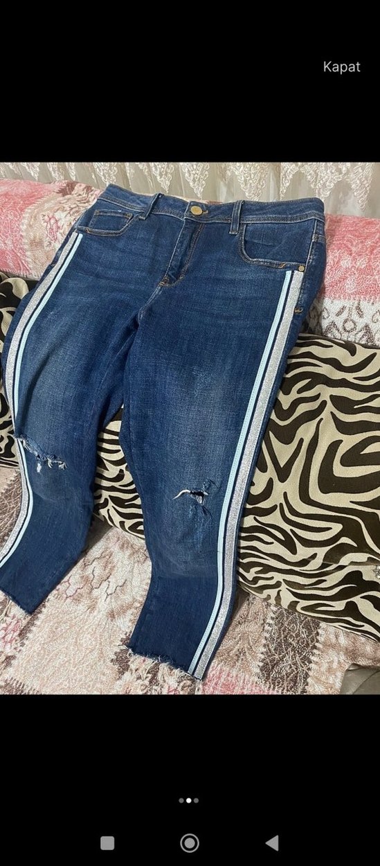 Kadın Zebra Desenli Bol Kesim Midi Kot Pantolon - Görsel 2