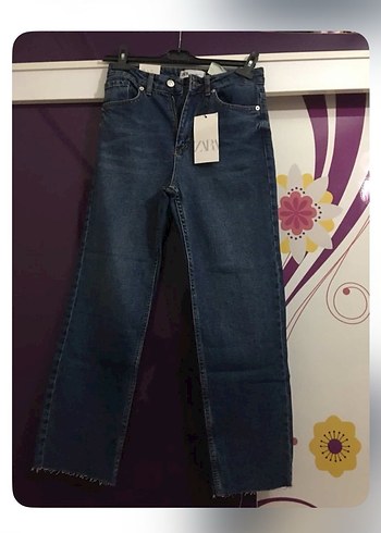 Düğmeli Lacivert Kadın Denim Pantolon - Görsel 3