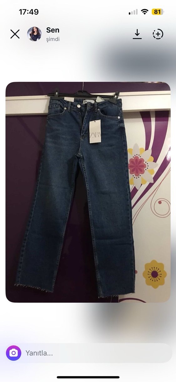 Düğmeli Lacivert Kadın Denim Pantolon - Görsel 3