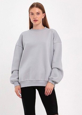 Gri Oversize Kadın Sweatshirt 3 iplik Kalın kumaş