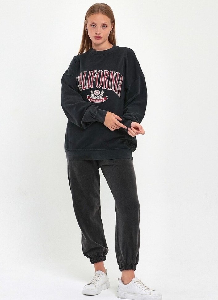 Siyah Denim Dokulu pamuklu Eşofman Takım Serbest Stil - Görsel 2