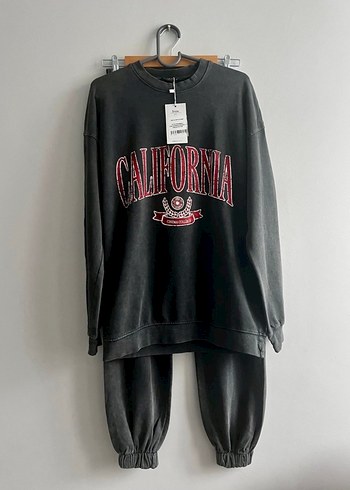 Denim görünümlü Pamuk Oversize Sweatshırt Takım - Görsel 2