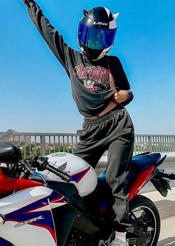 Denim görünümlü Pamuk Oversize Sweatshırt Takım - Görsel 3