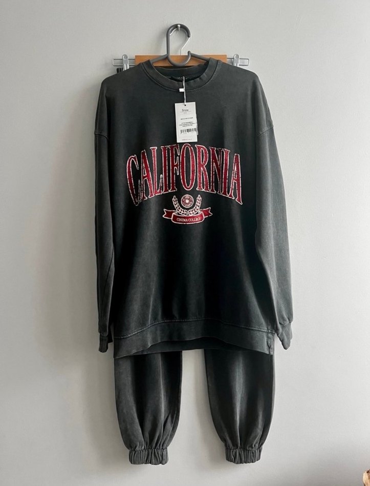 Denim görünümlü Pamuk Oversize Sweatshırt Takım - Görsel 2