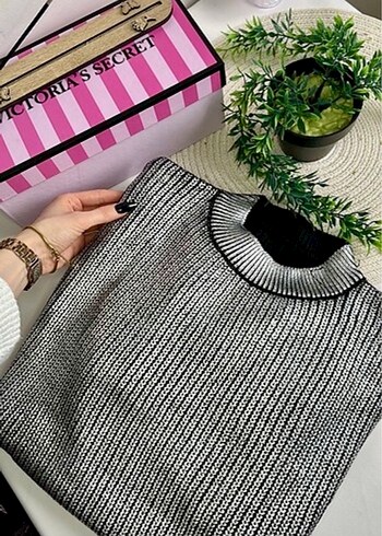 Gri Parlak Örgü Kadın Kazak - Görsel 2