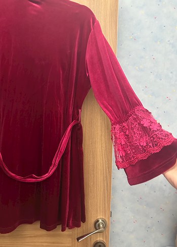 Bordo Nakışlı Uzun Kollu Bohem Kadın Pijama Takımı - Görsel 7